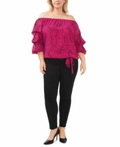 Vince Camuto Plus Size Off-The-Shoulder Bubble-Sleeve Printed Blouse -Anne Klein Sales Store 23149446 fpx