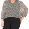 Vince Camuto Plus Size Printed Split-Neck Peasant Top