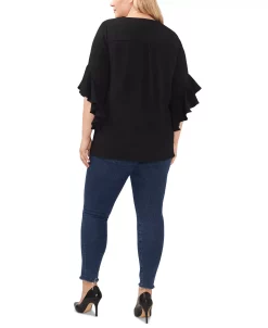 Vince Camuto Plus Size V-Neck Flutter Sleeve Crossover Hem Top -Anne Klein Sales Store 23149479 fpx