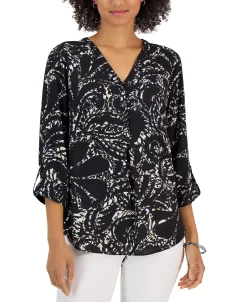 JM Collection Women's Swirl-Print Split-Neck Woven Top, Created For Macy's 8 JM Collection Women's Swirl-Print Split-Neck Woven Top, Created For Macy's -Anne Klein Sales Store 23149691 fpx