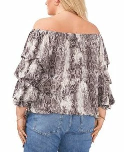 Vince Camuto Plus Size Snakeskin-Print Off-The-Shoulder Bubble-Sleeve Top -Anne Klein Sales Store 23149700 fpx
