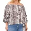 Vince Camuto Plus Size Snakeskin-Print Off-The-Shoulder Bubble-Sleeve Top