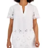 Charter Club Women's Linen Embroidered Popover Top, Created For Macy's