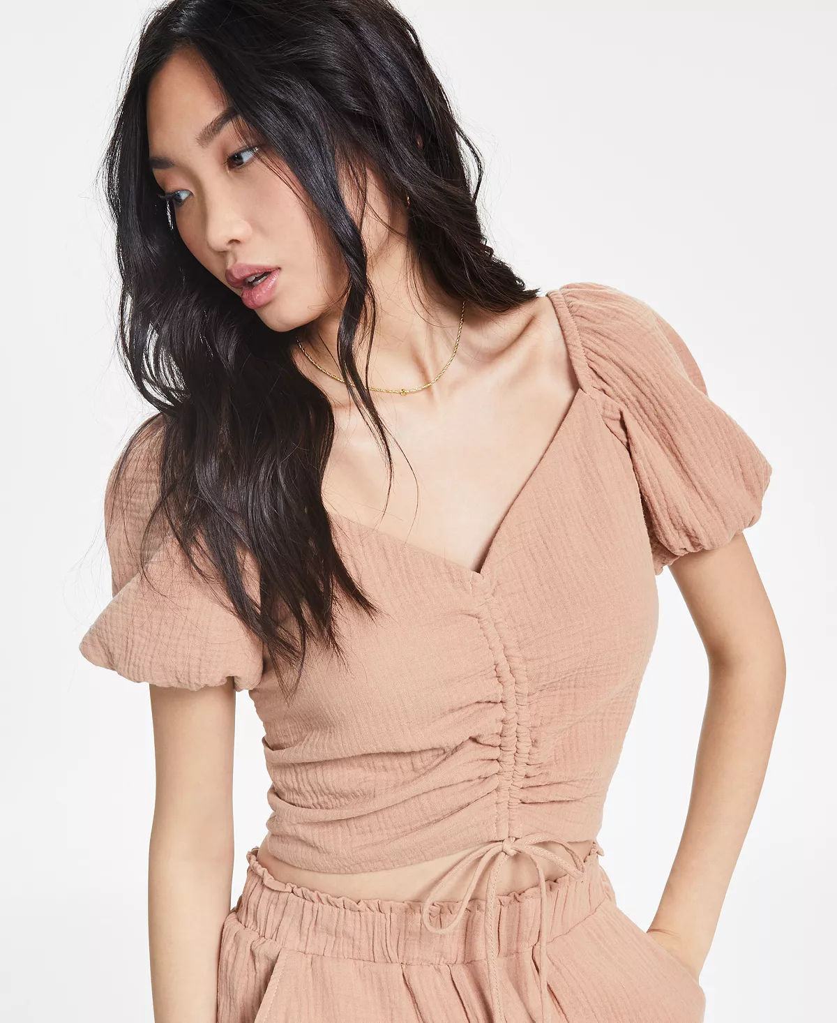 And Now This Women's Ruched Front Puffed Sleeve Textured Top 3 And Now This Women's Ruched Front Puffed Sleeve Textured Top - Image 3