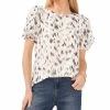 Vince Camuto Women's Printed Crewneck Petal-Sleeve Blouse