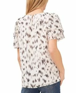 Vince Camuto Women's Printed Crewneck Petal-Sleeve Blouse -Anne Klein Sales Store 23186099 fpx