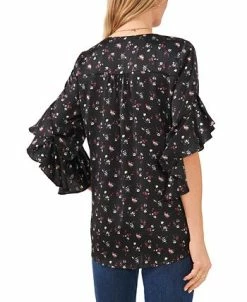 Vince Camuto Women's Printed Ruffled-Sleeve Overlap Hem Blouse -Anne Klein Sales Store 23186104 fpx