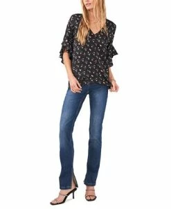 Vince Camuto Women's Printed Ruffled-Sleeve Overlap Hem Blouse -Anne Klein Sales Store 23186105 fpx