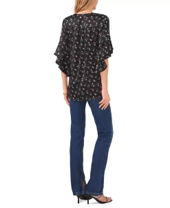 Vince Camuto Women's Printed Ruffled-Sleeve Overlap Hem Blouse -Anne Klein Sales Store 23186106 fpx
