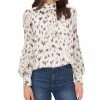 Vince Camuto Women's Printed Stand-Collar Sheer-Sleeve Blouse