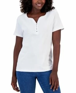 Karen Scott Hort Sleeve Henley Top, Created For Macy's