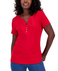 Karen Scott Hort Sleeve Henley Top, Created For Macy's -Anne Klein Sales Store 23186907 fpx