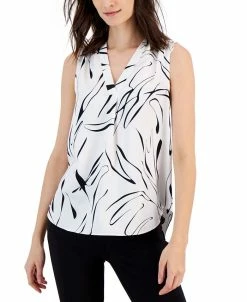 Alfani Women's Printed Satin Sleeveless V-Neck Top, Created For Macy's