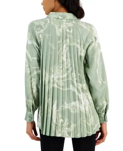 Alfani Women's Printed Pleated Satin Shirt, Created For Macy's -Anne Klein Sales Store 23214526 fpx