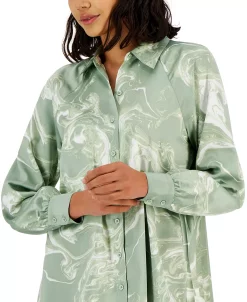 Alfani Women's Printed Pleated Satin Shirt, Created For Macy's -Anne Klein Sales Store 23214527 fpx
