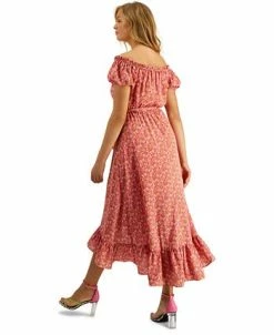 Bar III Women's Off-The-Shoulder Printed Puff-Sleeve Maxi Dress, Created For Macy's -Anne Klein Sales Store 23220489 fpx