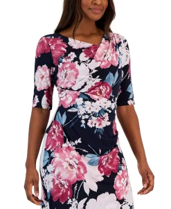 Connected Women's Floral-Print Elbow-Sleeve Sheath Dress -Anne Klein Sales Store 23220745 fpx