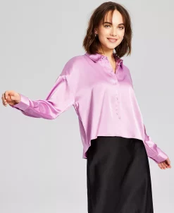 And Now This Women's Drop-Shoulder Button Down Satin Blouse -Anne Klein Sales Store 23272166 fpx