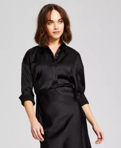 And Now This Women's Drop-Shoulder Button Down Satin Blouse -Anne Klein Sales Store 23272170 fpx