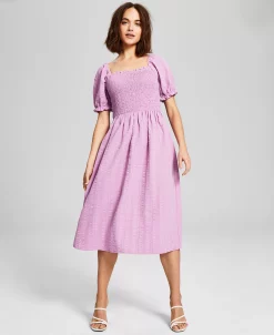 And Now This Women's Textured Smocked Puff Sleeve Midi Dress 11 And Now This Women's Textured Smocked Puff Sleeve Midi Dress -Anne Klein Sales Store 23272244 fpx