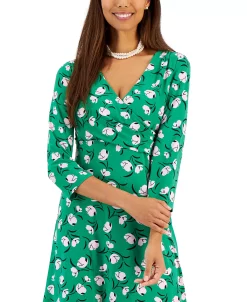 Kasper Women's Maura Printed Surplice-Neck Dress 8 Kasper Women's Maura Printed Surplice-Neck Dress -Anne Klein Sales Store 23289580 fpx