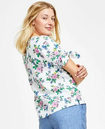 Charter Club Women's Linen Floral Tie-Sleeve Top, Created For Macy's 2 Charter Club Women's Linen Floral Tie-Sleeve Top, Created For Macy's - Image 2