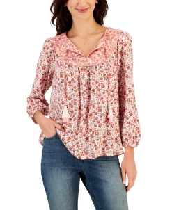 Style & Co Women's Floral Printed Tasseled Peasant Top, Created For Macy's 9 Style & Co Women's Floral Printed Tasseled Peasant Top, Created For Macy's -Anne Klein Sales Store 23313764 fpx