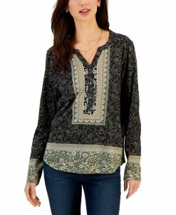 Style & Co Women's Floral Mixed-Print Split-Neck Top, Created For Macy's