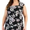 Kasper Plus Size Floral Square-Neck Cap-Sleeve Blouse