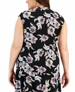 Kasper Plus Size Floral Square-Neck Cap-Sleeve Blouse -Anne Klein Sales Store 23315028 fpx