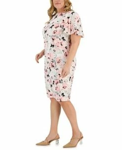 Kasper Plus Size Floral-Print Flutter-Sleeve Boat-Neck Sheath Dress -Anne Klein Sales Store 23315172 fpx