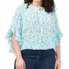 Vince Camuto Plus Size Printed Flutter Sleeve Henley Blouse