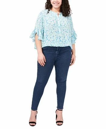 Vince Camuto Plus Size Printed Flutter Sleeve Henley Blouse 2 Vince Camuto Plus Size Printed Flutter Sleeve Henley Blouse - Image 2