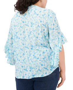 Vince Camuto Plus Size Printed Flutter Sleeve Henley Blouse 6 Vince Camuto Plus Size Printed Flutter Sleeve Henley Blouse -Anne Klein Sales Store 23325485 fpx
