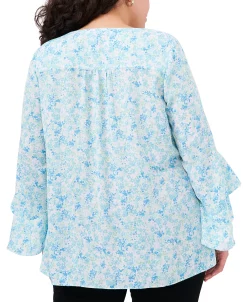 Vince Camuto Plus Size Printed Ruffle-Cuff 3/4-Sleeve Blouse -Anne Klein Sales Store 23326516 fpx