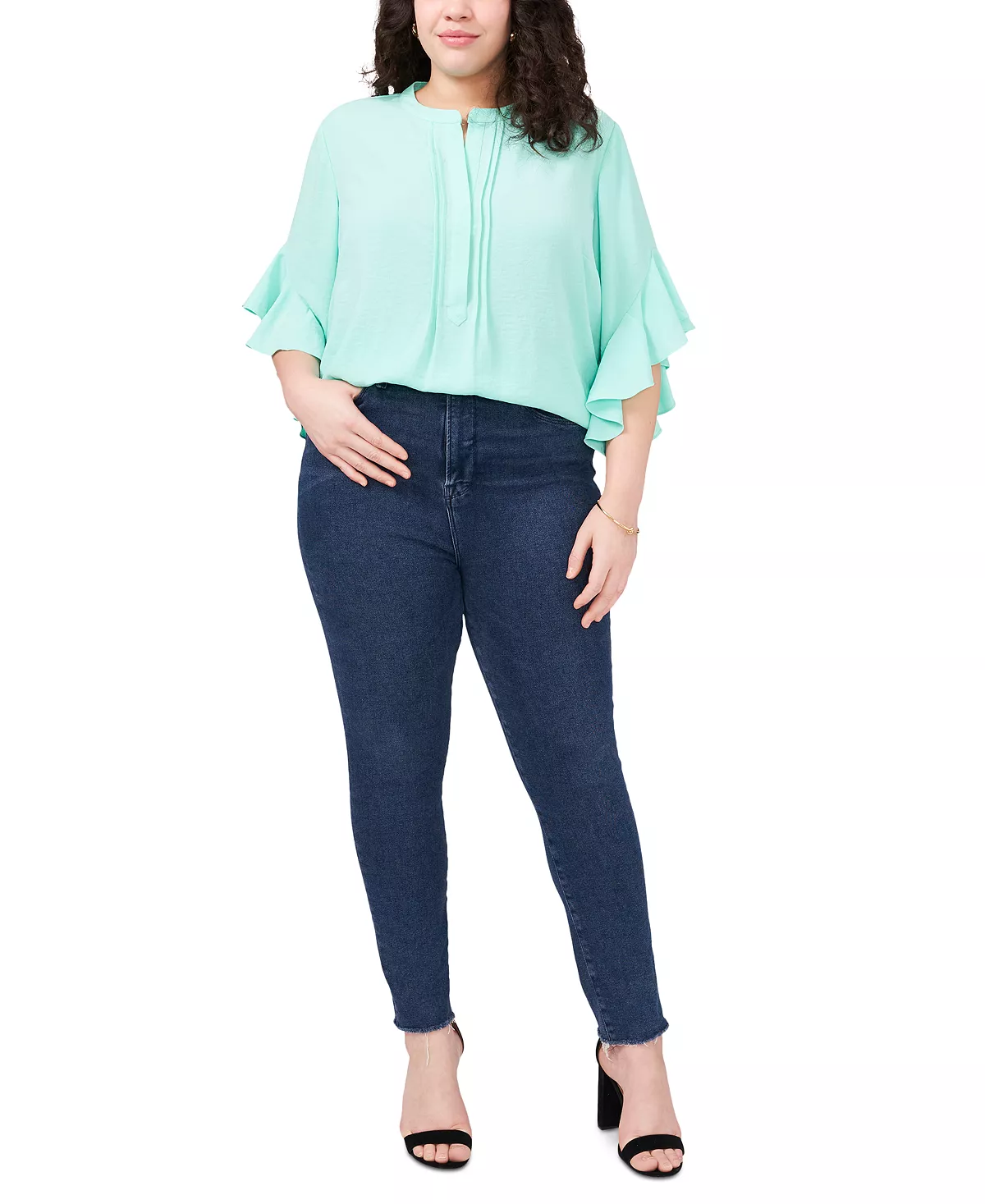 Vince Camuto Plus Size Ruffle Sleeve Henley Blouse 14 Vince Camuto Plus Size Ruffle Sleeve Henley Blouse - Image 14