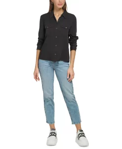 DKNY Jeans Women's Star-Print Button-Front High-Low Top -Anne Klein Sales Store 23327526 fpx
