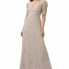 Adrianna Papell Women's Beaded Puff-Sleeve Surplice Gown