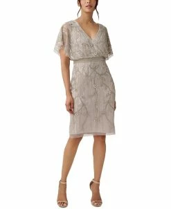 Adrianna Papell Women's Beaded Flutter-Sleeve Sheath Dress