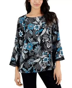 JM Collection Women's Etched Batik Printed Flared-Sleeve Top, Created For Macy's -Anne Klein Sales Store 23338523 fpx