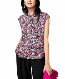 Bar III Women's Ditsy Floral Print Tie-Neck Top, Created For Macy's -Anne Klein Sales Store 23338760 fpx