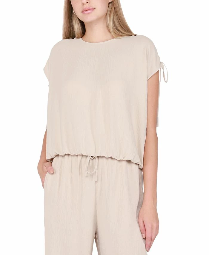 Black Tape Women's Drawstring-Shoulder Elastic Hem Crewneck Top 1 Black Tape Women's Drawstring-Shoulder Elastic Hem Crewneck Top