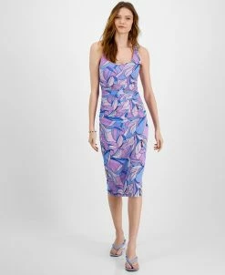 Bar III Women's Printed Ruched Pullover Midi Sheath Dress, Created For Macy's