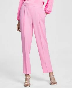 Bar III Women's Textured Crepe Pleated Pull-On Pants, Created For Macy's