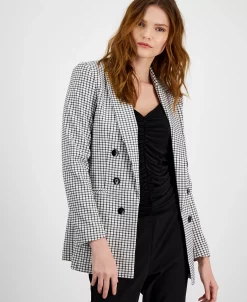 Bar III Women's Mini-Check-Print Faux-Double-Breasted Jacket, Created For Macy's -Anne Klein Sales Store 23359006 fpx