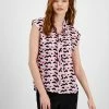Bar III Women's Printed Tie-Neck Cap-Sleeve Top, Created For Macy's