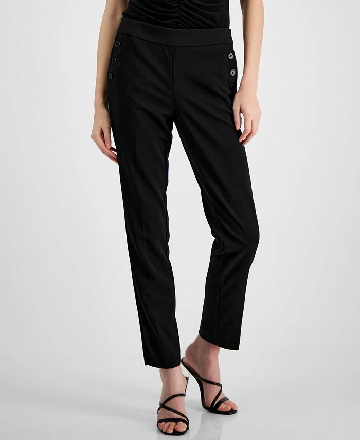 Bar III Women's Button-Detail Mid-Rise Straight-Leg Pants, Created For Macy's 1 Bar III Women's Button-Detail Mid-Rise Straight-Leg Pants, Created For Macy's