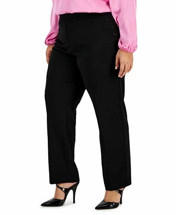 Bar III Plus Size Button-Detail Straight-Leg Pull-On Pants, Created For Macy's 3 Bar III Plus Size Button-Detail Straight-Leg Pull-On Pants, Created For Macy's - Image 3