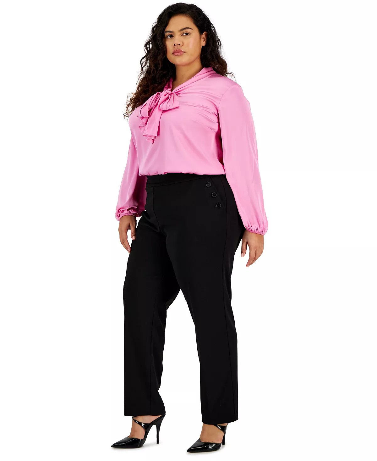 Bar III Plus Size Button-Detail Straight-Leg Pull-On Pants, Created For Macy's 4 Bar III Plus Size Button-Detail Straight-Leg Pull-On Pants, Created For Macy's - Image 4