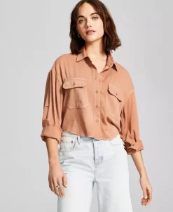 And Now This Women's Utility-Pocket Button Down Shirt -Anne Klein Sales Store 23360084 fpx